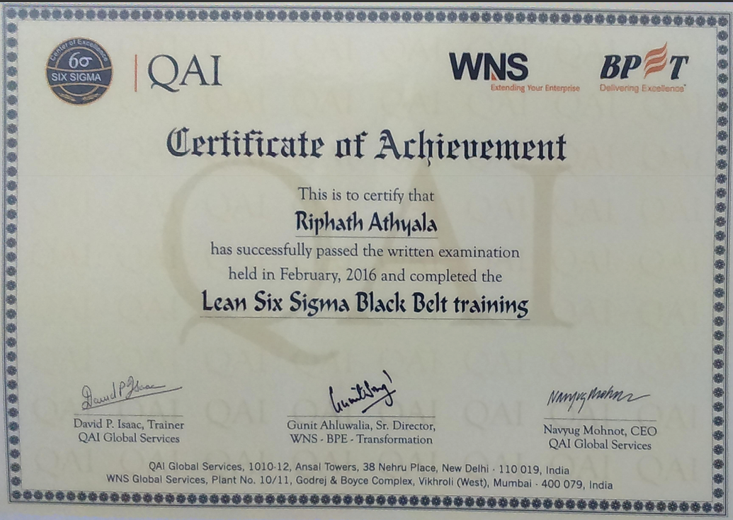 Lean SixSigma Blackbelt certificate preview